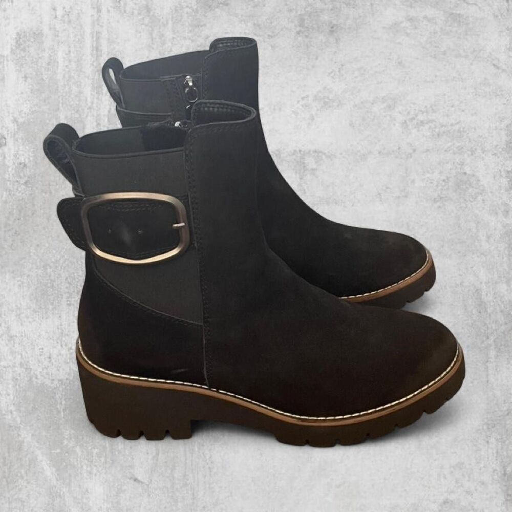 Blondo Dahlia Waterproof Ankle Boots Women’s 8.5 Black Lug Sole Buckle Booties